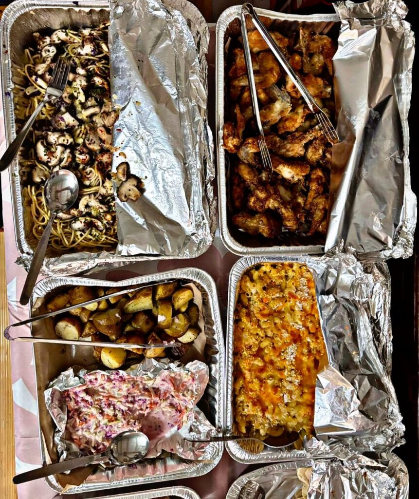 family sharing food